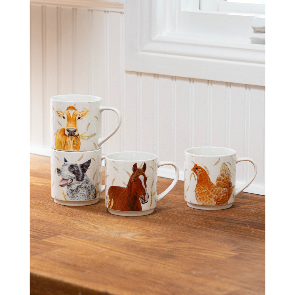 Ashdene Farmyard Faces 2 Set Of 4 Stackable Mugs