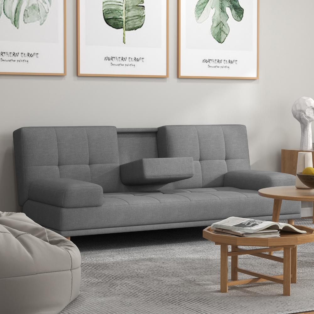 Casa Decor Mendoza Grey 2 In 1 Sofa with Drink Holder