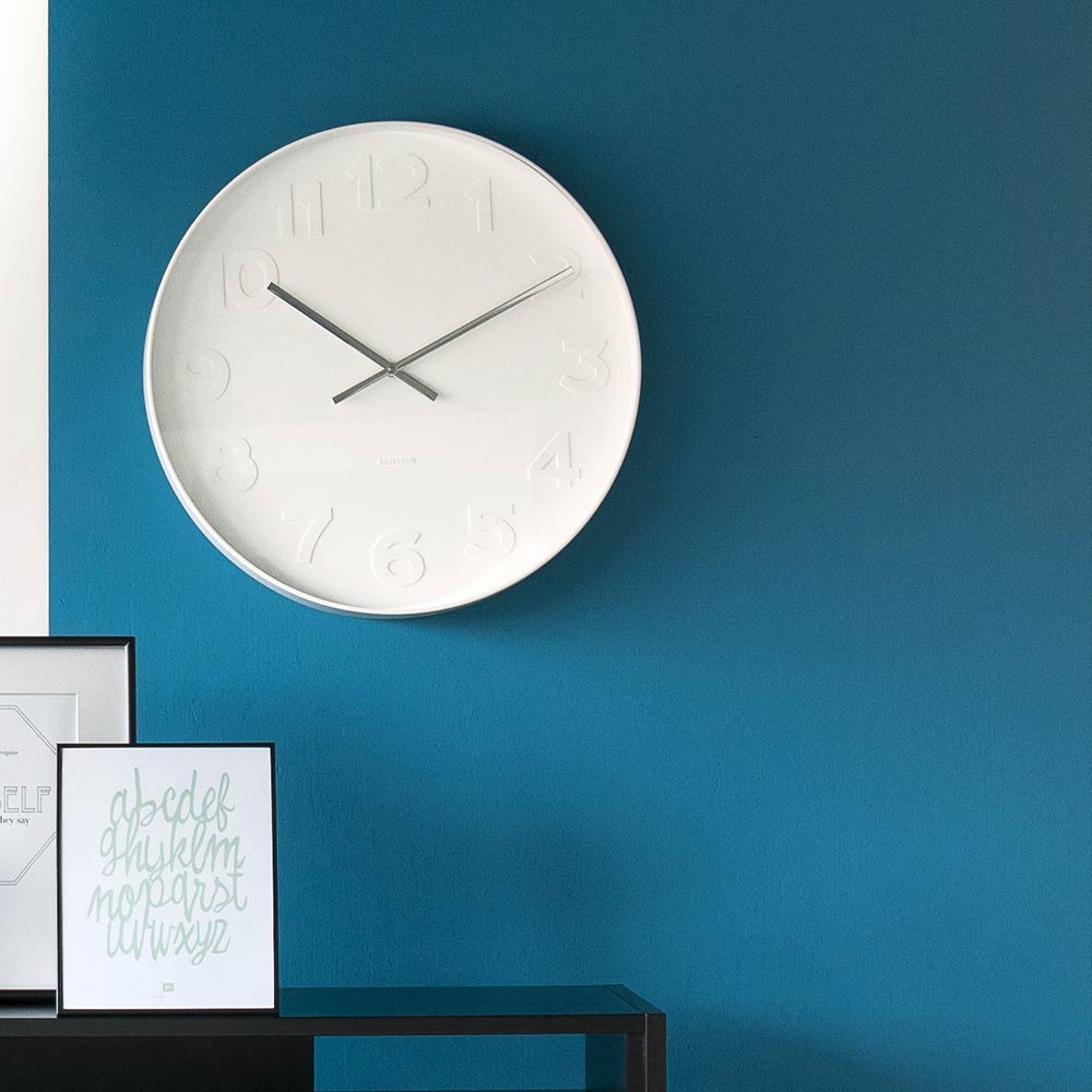 Karlsson Mr White Wall Clock Small hanging on a blue wall at MyHouse