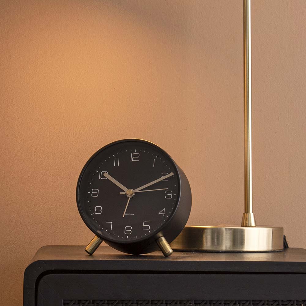 Karlsson Lofty Alarm Clock Black on a side table at MyHouse