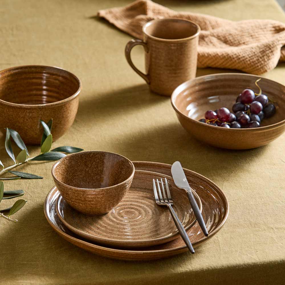 rustic ribbed moody stoneware sand beige plates, bowls and mug - MyHouse
