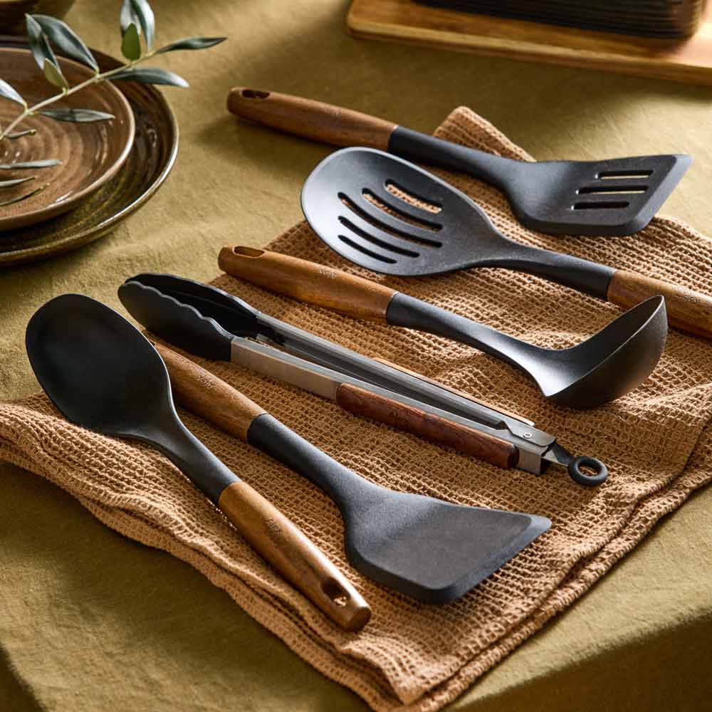rustic look silicone navy blue kitchen utensils with wooden handles - MyHouse