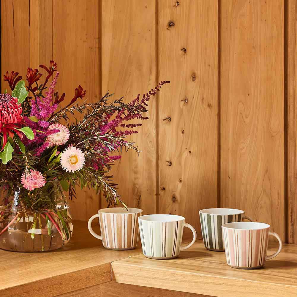 Ecology Chalk Set of 4 Mugs 260ml on wooden shelf at MyHouse