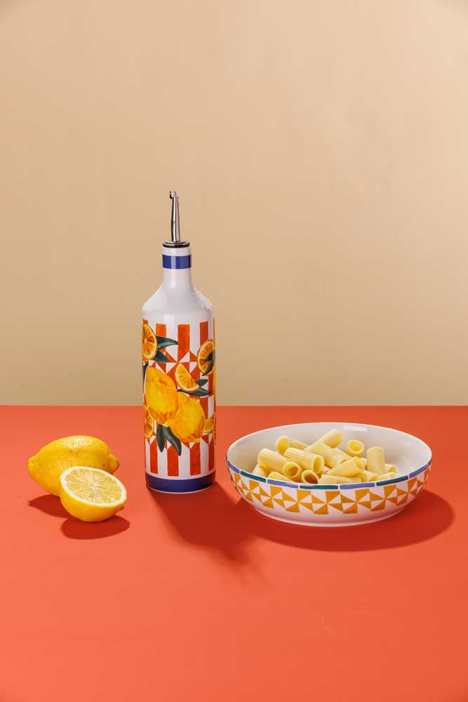 Porto Valentina Oil Bottle 750ml Orange Stripe with lemons at MyHouse