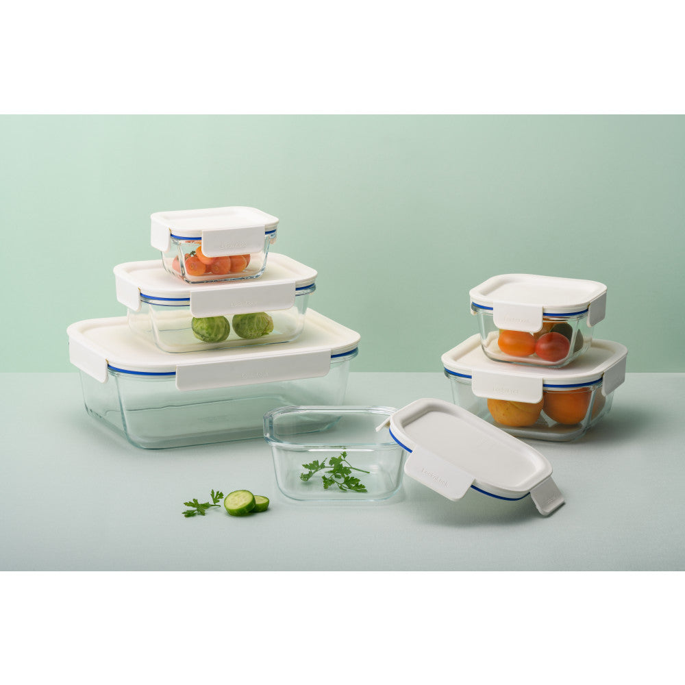 Locknlock Clear Glass White Rectangle Container 1L