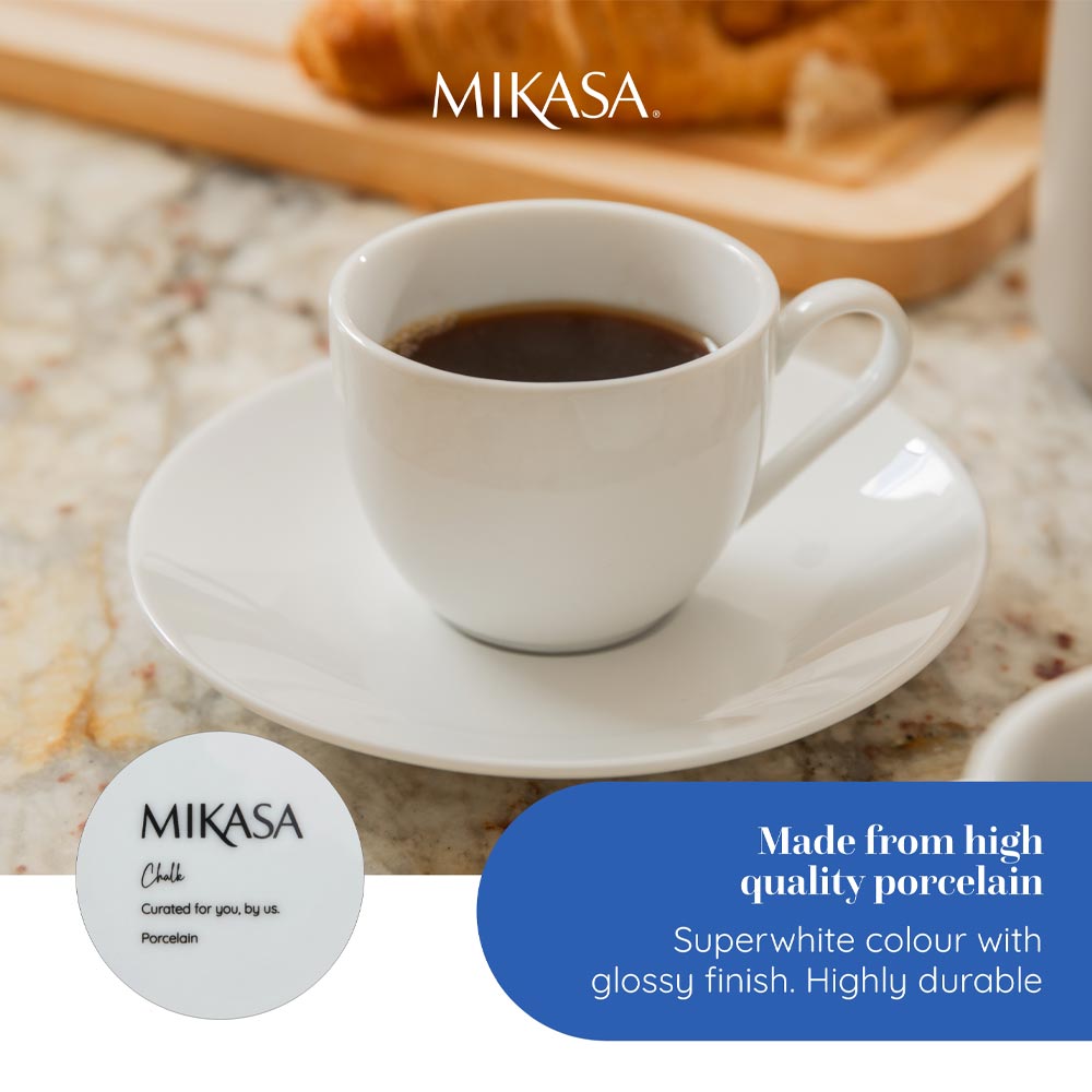 Mikasa Chalk Set of 2 Porcelain Espresso Cups and Saucers 90ml