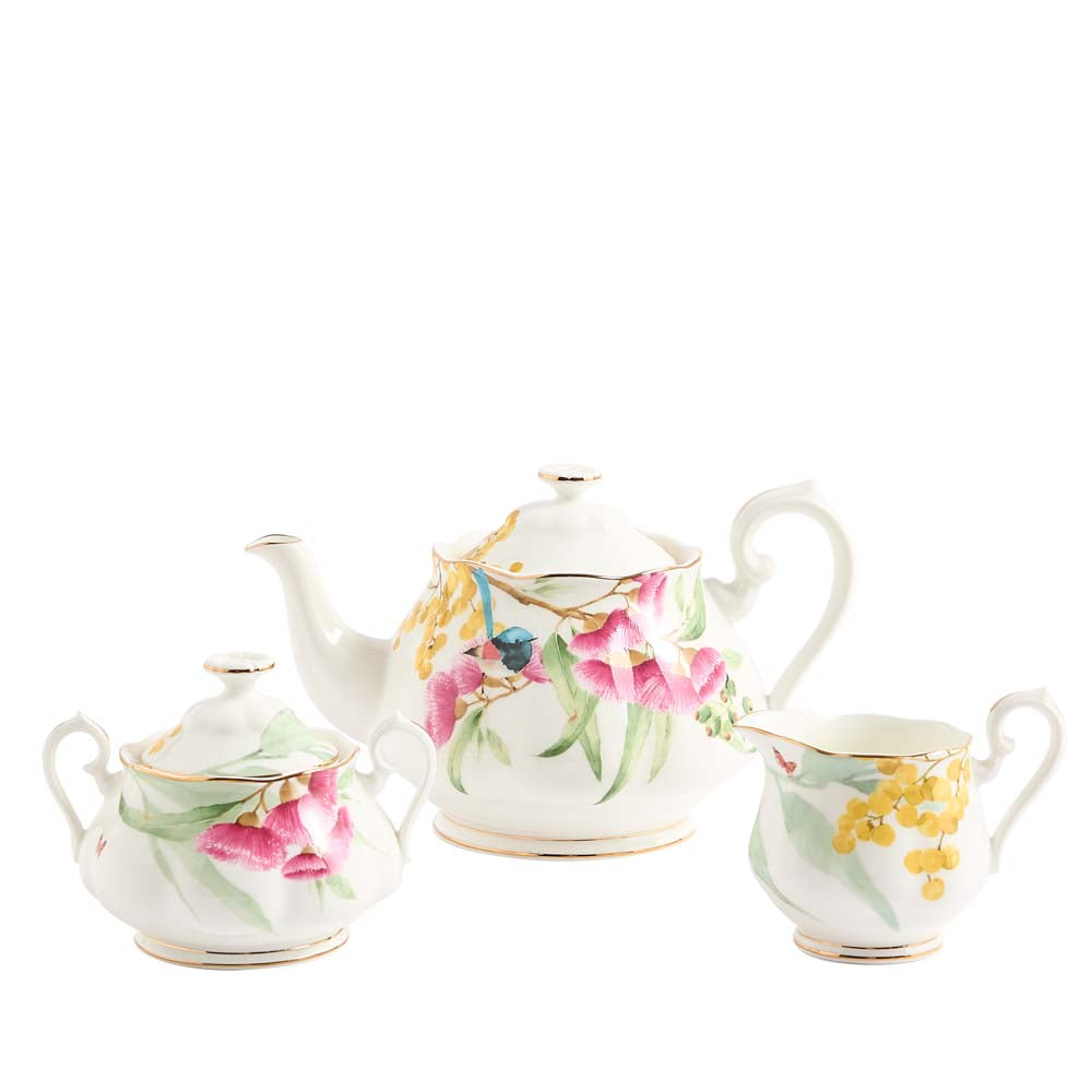 Miranda Kerr for Royal Albert Australiana Teapot, Sugar & Creamer White