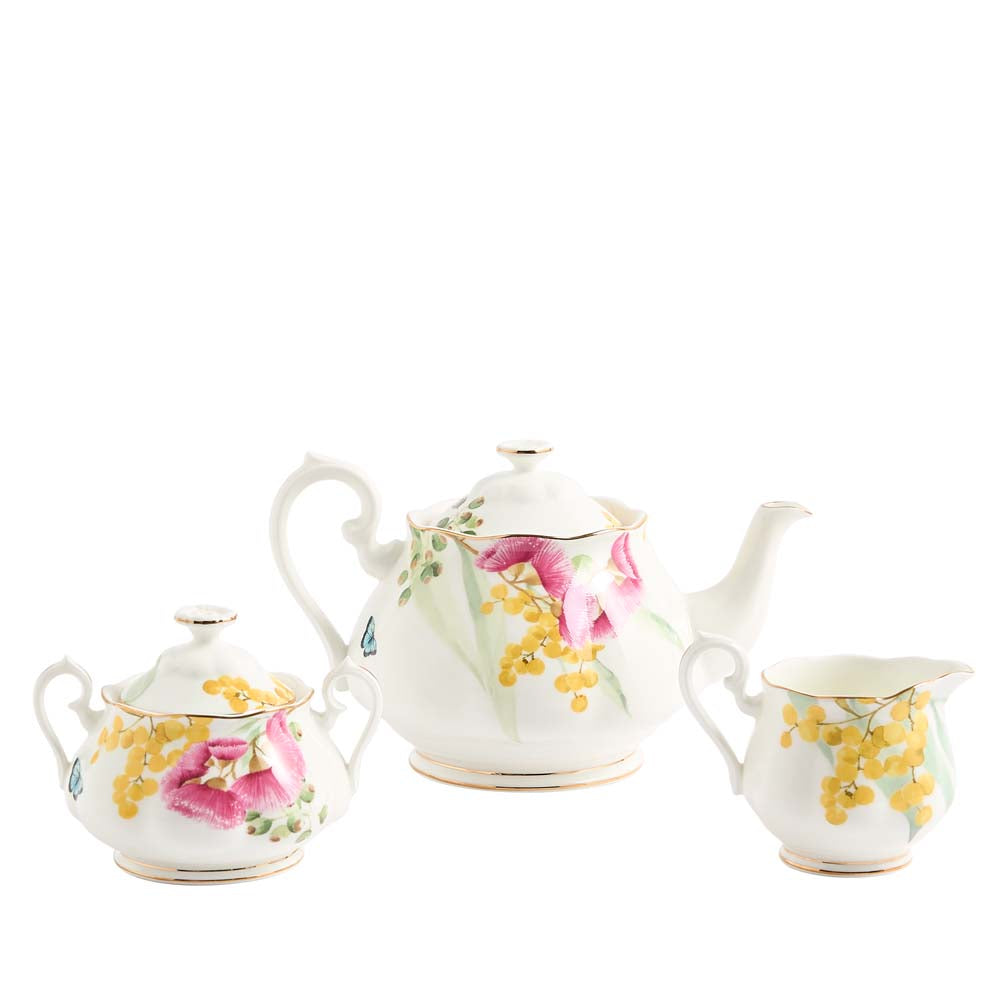 Miranda Kerr for Royal Albert Australiana Teapot, Sugar & Creamer White