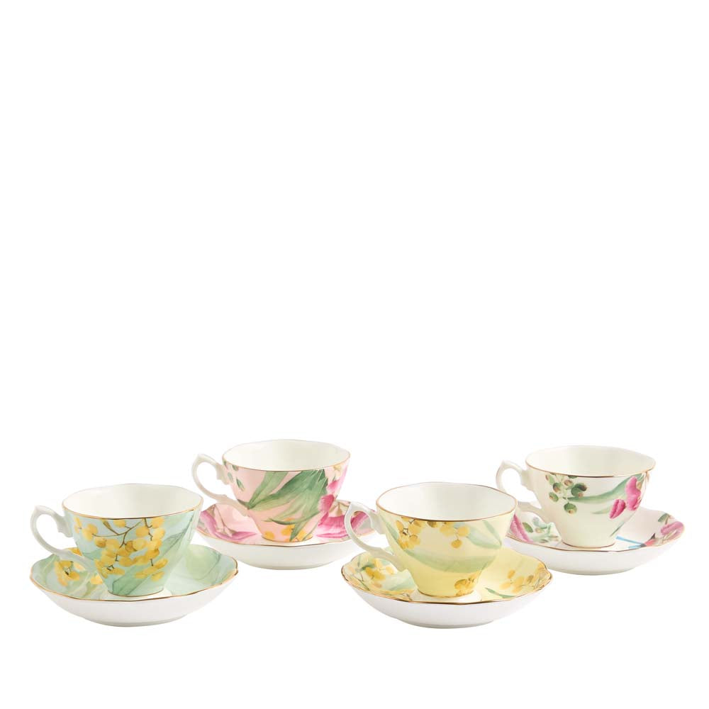 Miranda Kerr for Royal Albert Australiana Set of 4 Teacup & Saucers