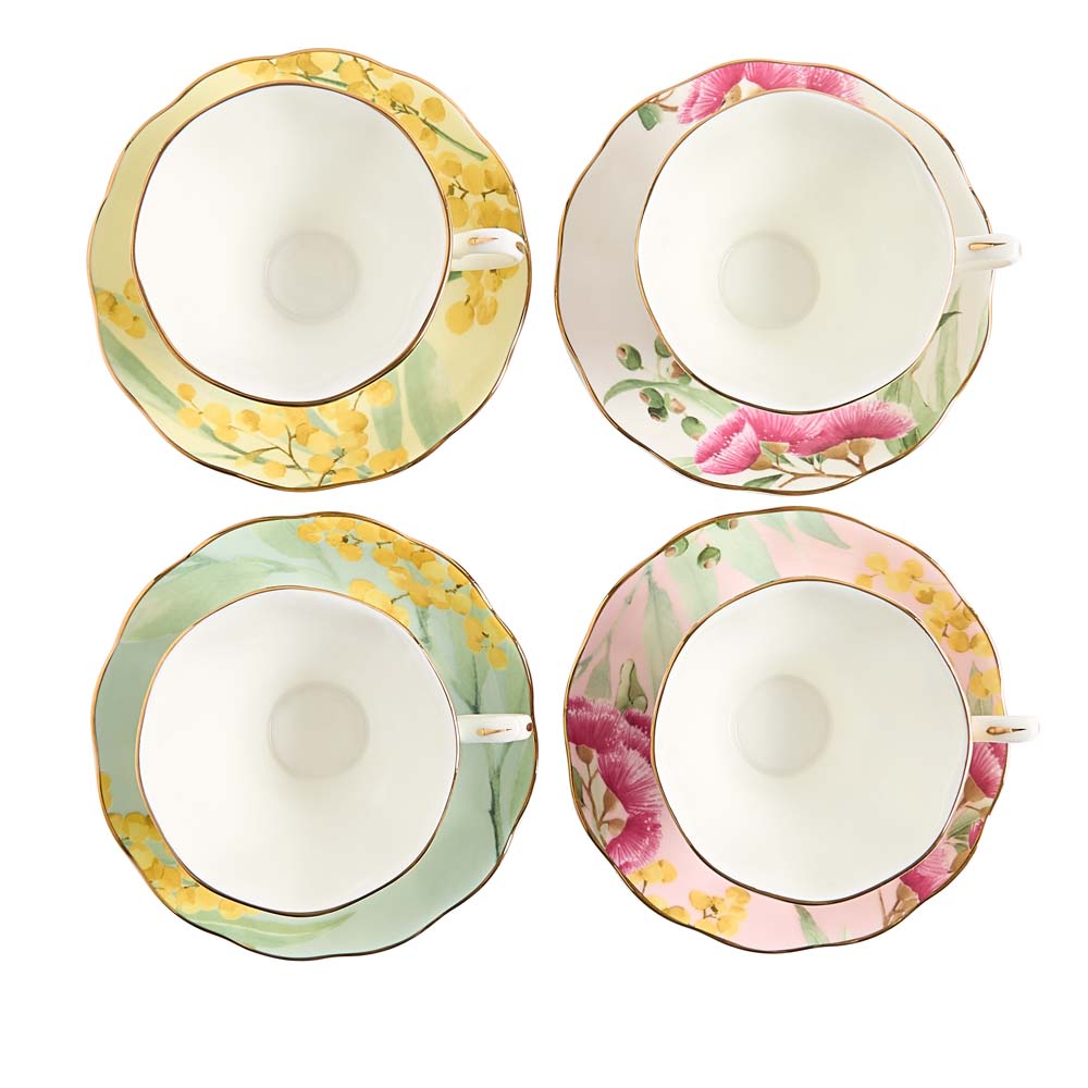 Miranda Kerr for Royal Albert Australiana Set of 4 Teacup & Saucers