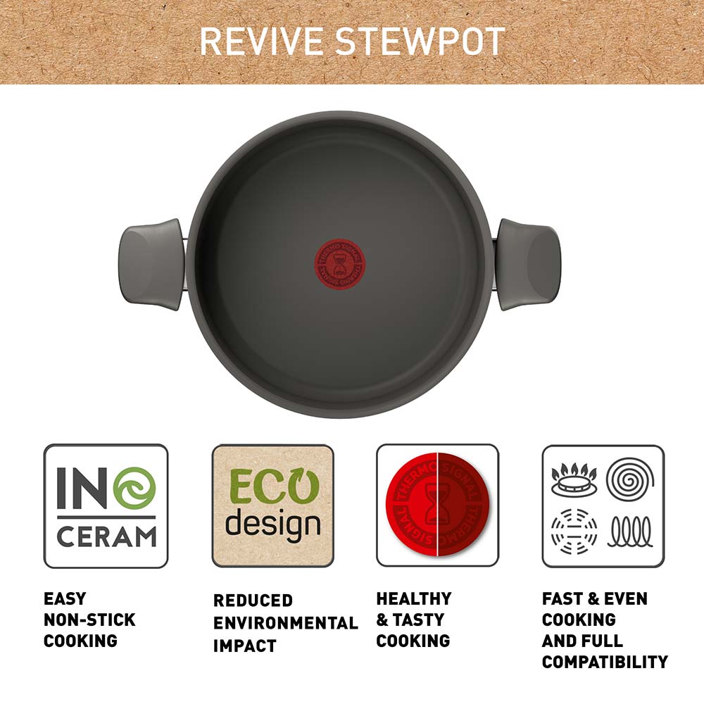 Tefal Revive Ceramic Induction Non-Stick Stewpot and Lid 24cm infographic at MyHouse