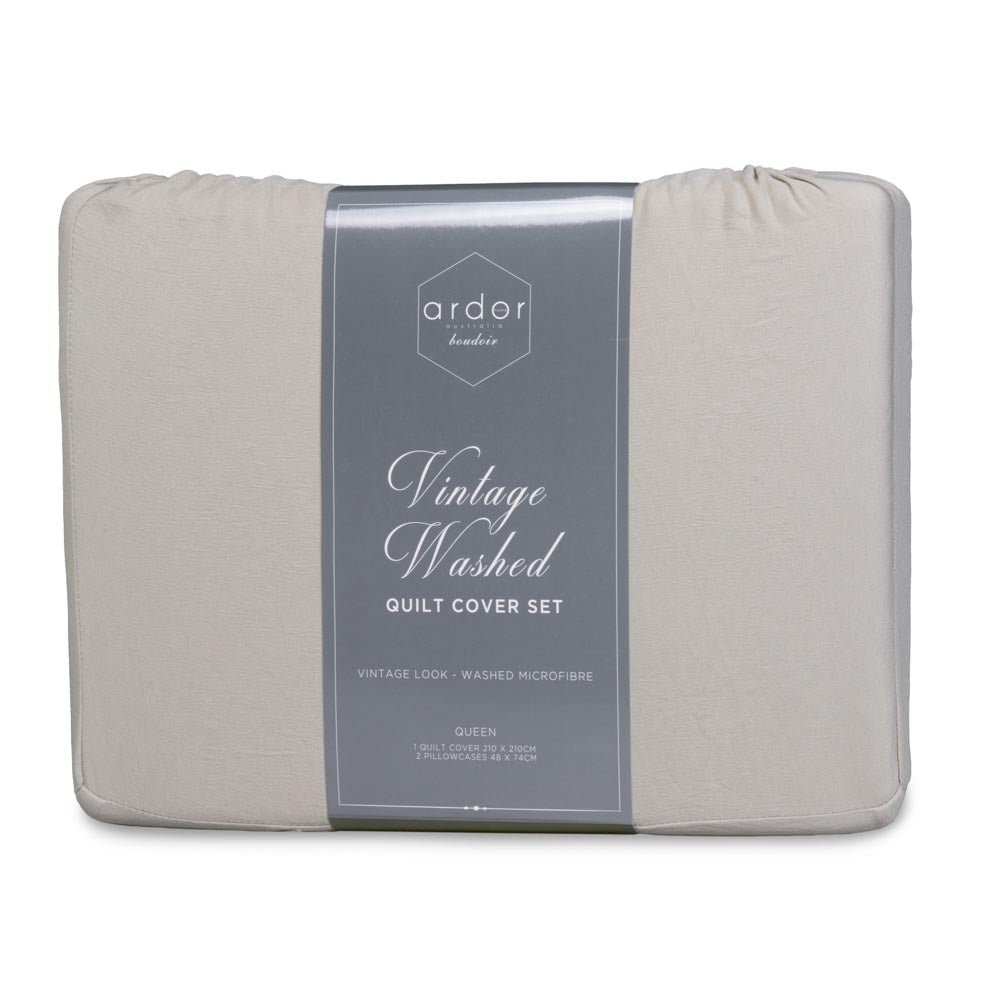 Ardor Boudoir Vintage Washed Quilt Cover Set Grey Queen at MyHouse