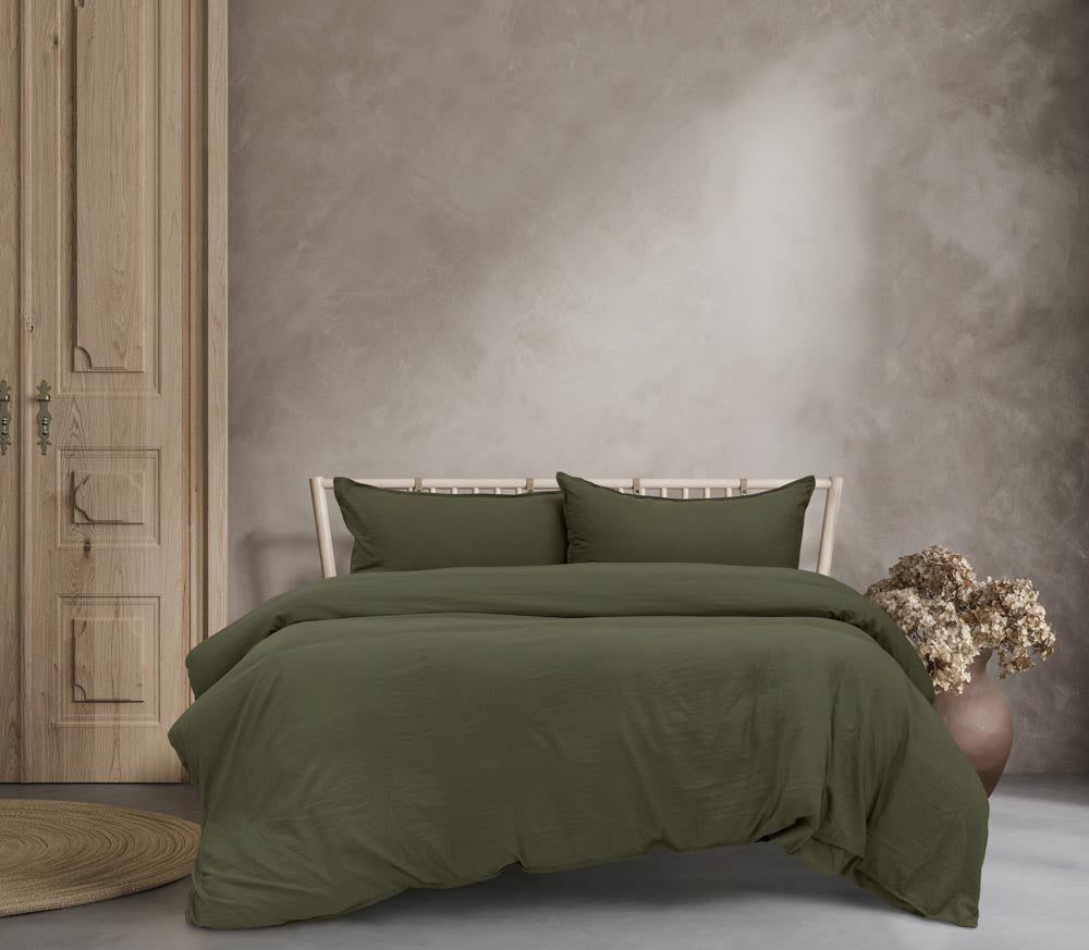 Ardor Boudoir Vintage Washed Quilt Cover Set Khaki Green at MyHouse