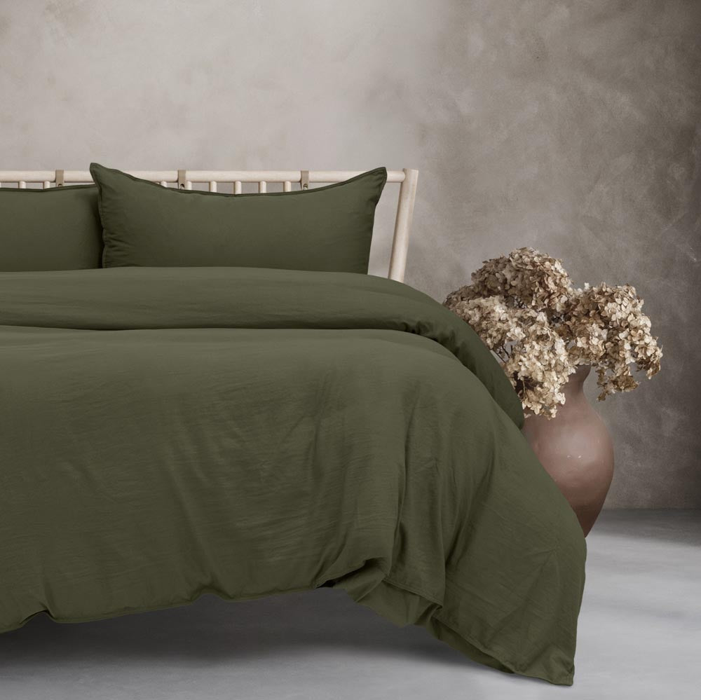 Ardor Boudoir Vintage Washed Quilt Cover Set Khaki Green at MyHouse
