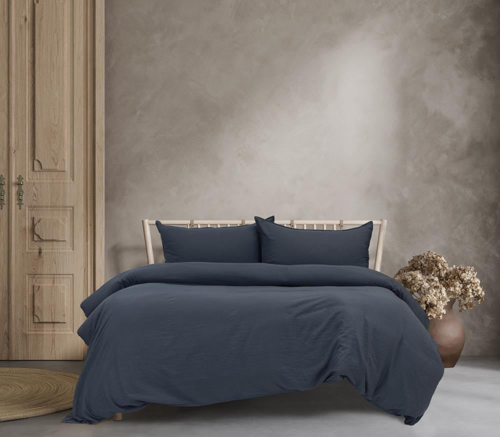 Ardor Boudoir Vintage Washed Quilt Cover Set Navy Blue at MyHouse