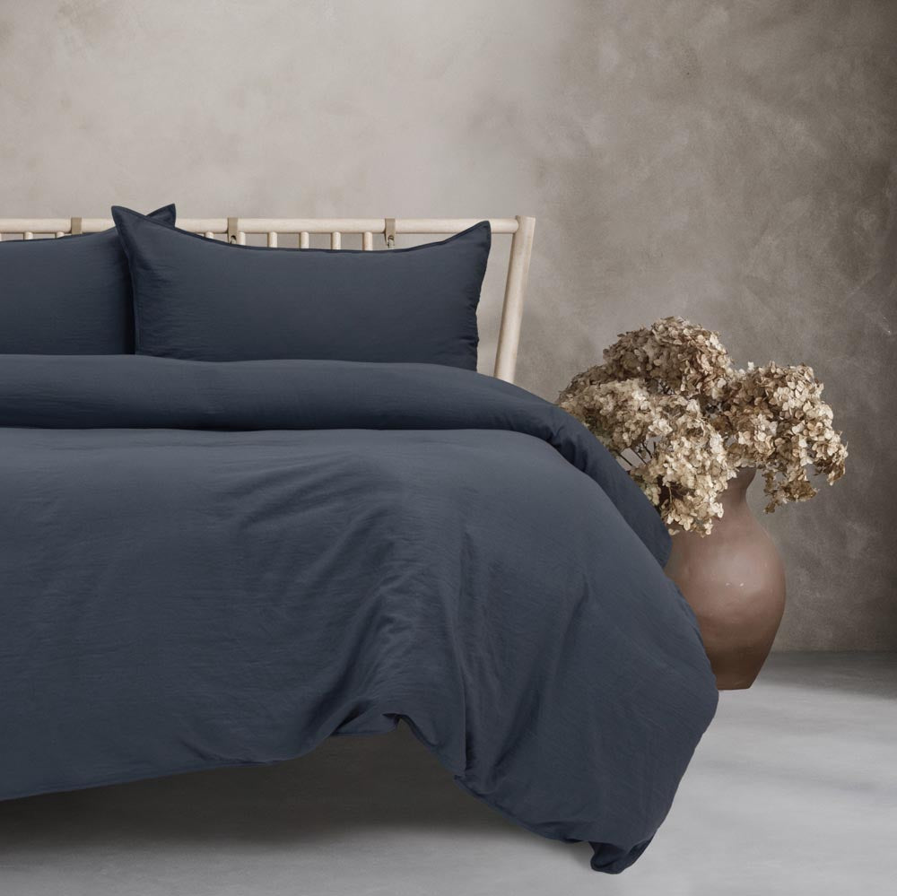 Ardor Boudoir Vintage Washed Quilt Cover Set Navy Blue at MyHouse
