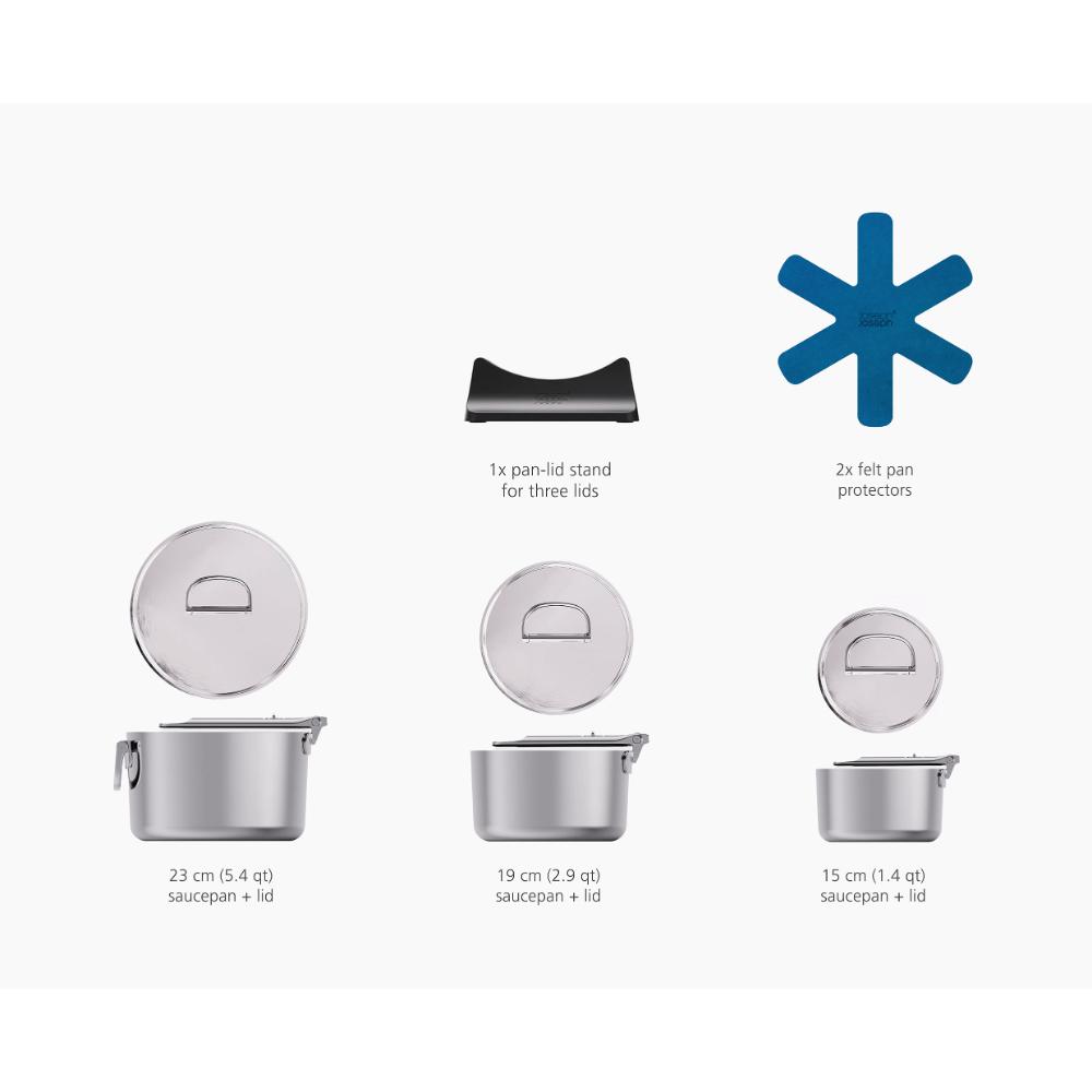 Joseph Joseph Space Steel 3 Piece Stainless Steel Saucepan Set