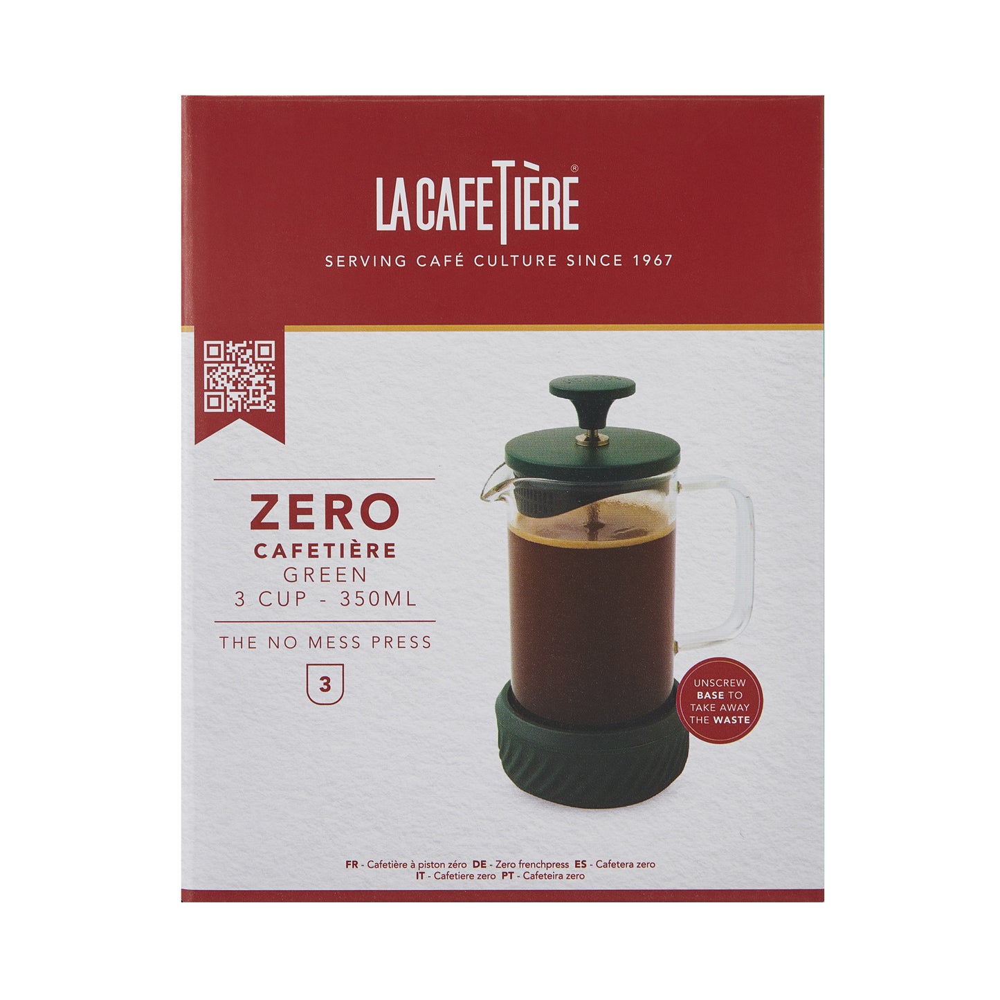 La cafetiere Zero Three Cup Glass cafetiere Green