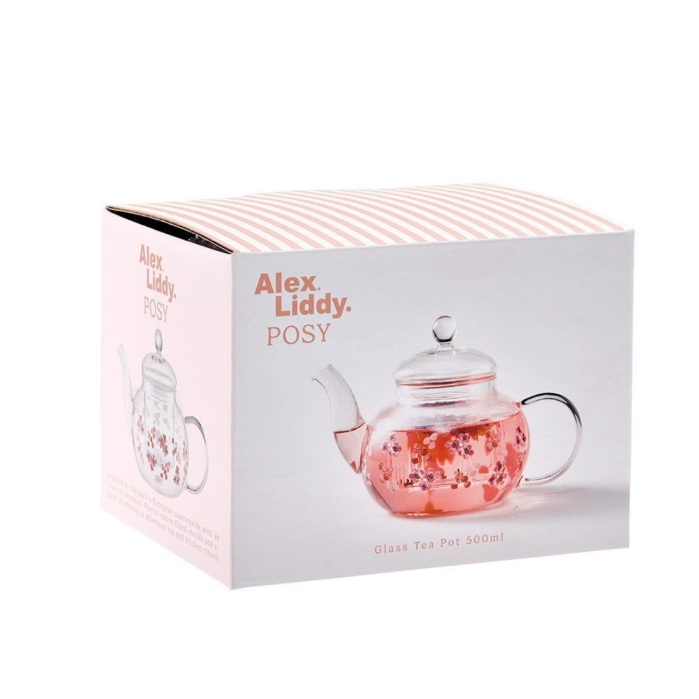 Alex Liddy Posy Glass Teapot 500ml with Infuser, Flowers at MyHouse