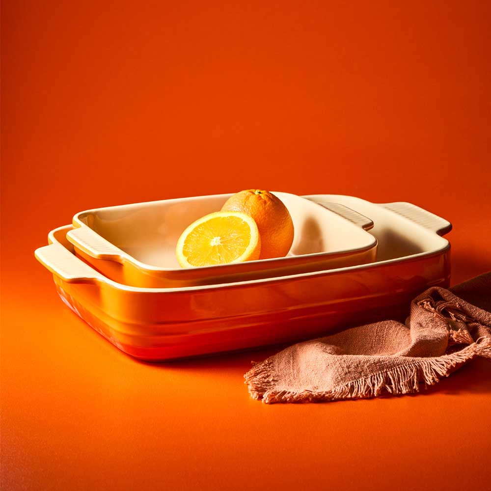 Orange stoneware square baking dish and lasagne dish - MyHouse
