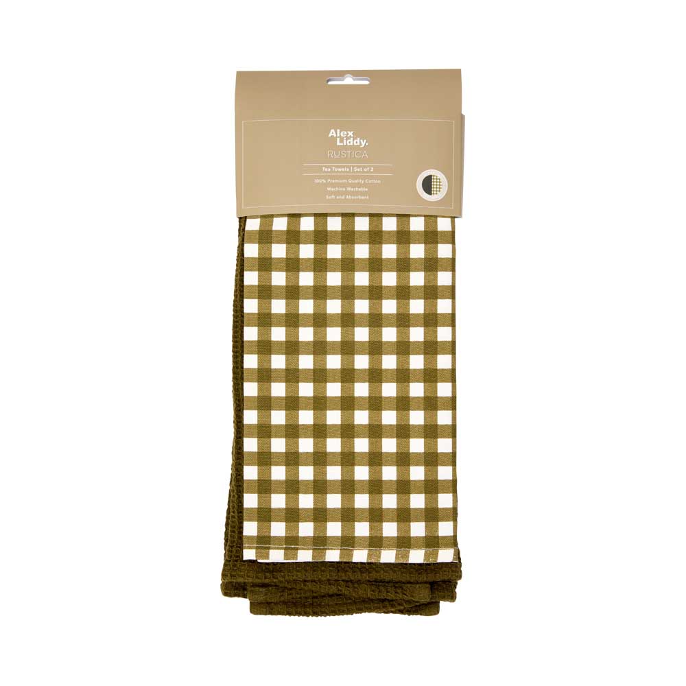 Alex Liddy Rustica Set of 2 Cotton Tea Towels in Forest Green at MyHouse