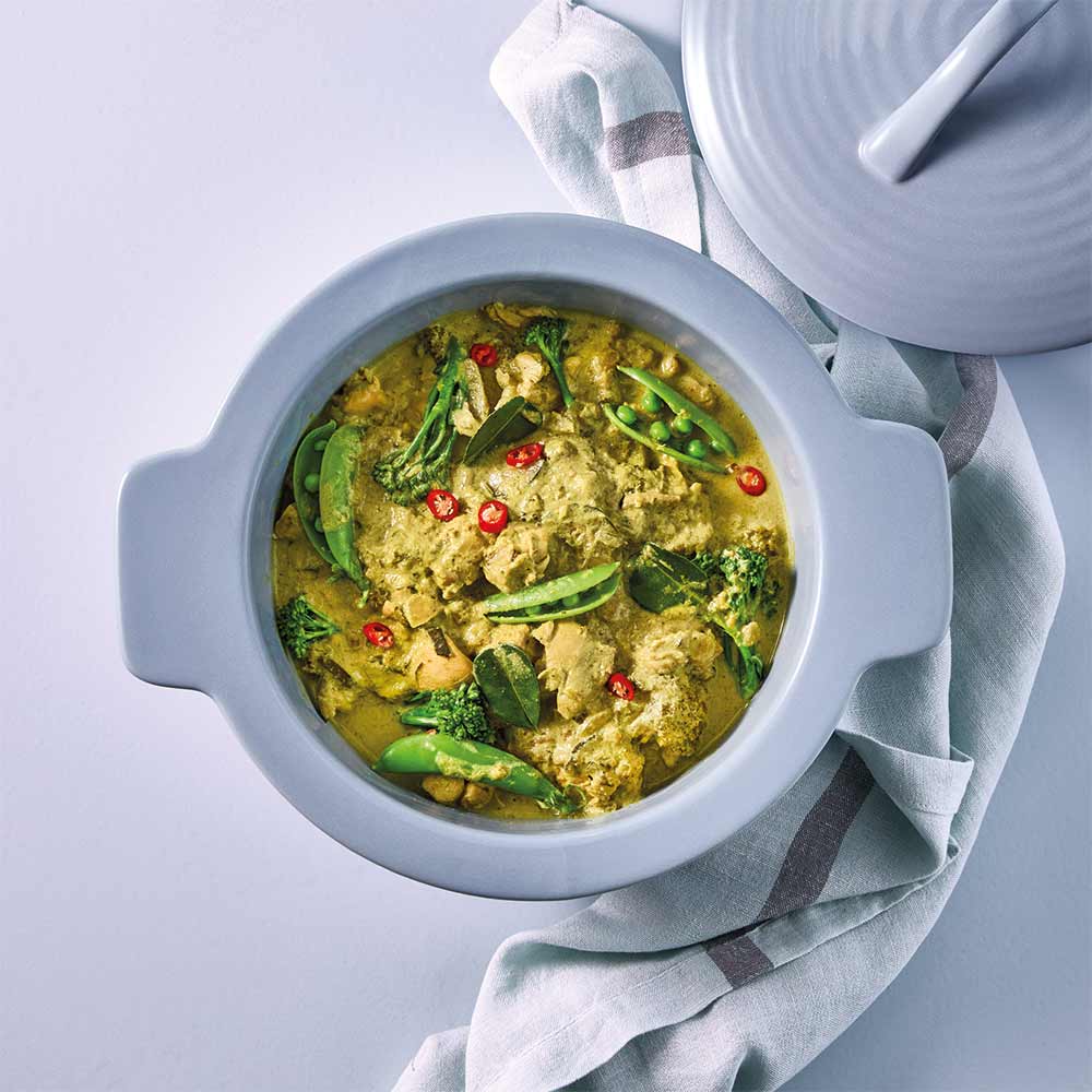 OvenBake Casserole Dish with Lid 3L Powder Blue with Thai green curry at MyHouse