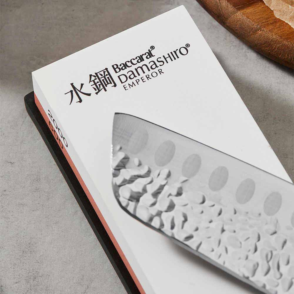 Close up of 600/2000 whetstone and santoku knife - MyHouse