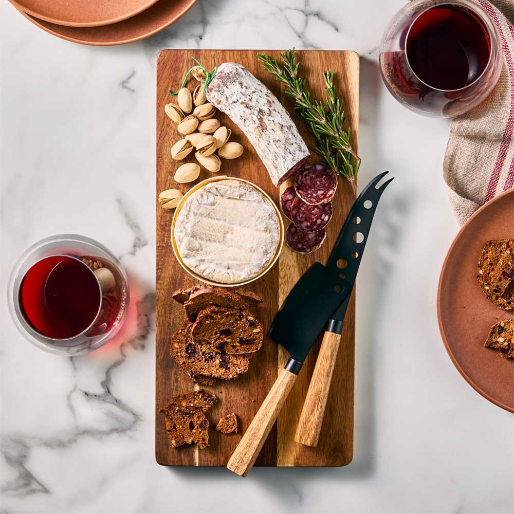 wood Serving Board with 2 Black Cheese Knives and charcuterie - MyHouse