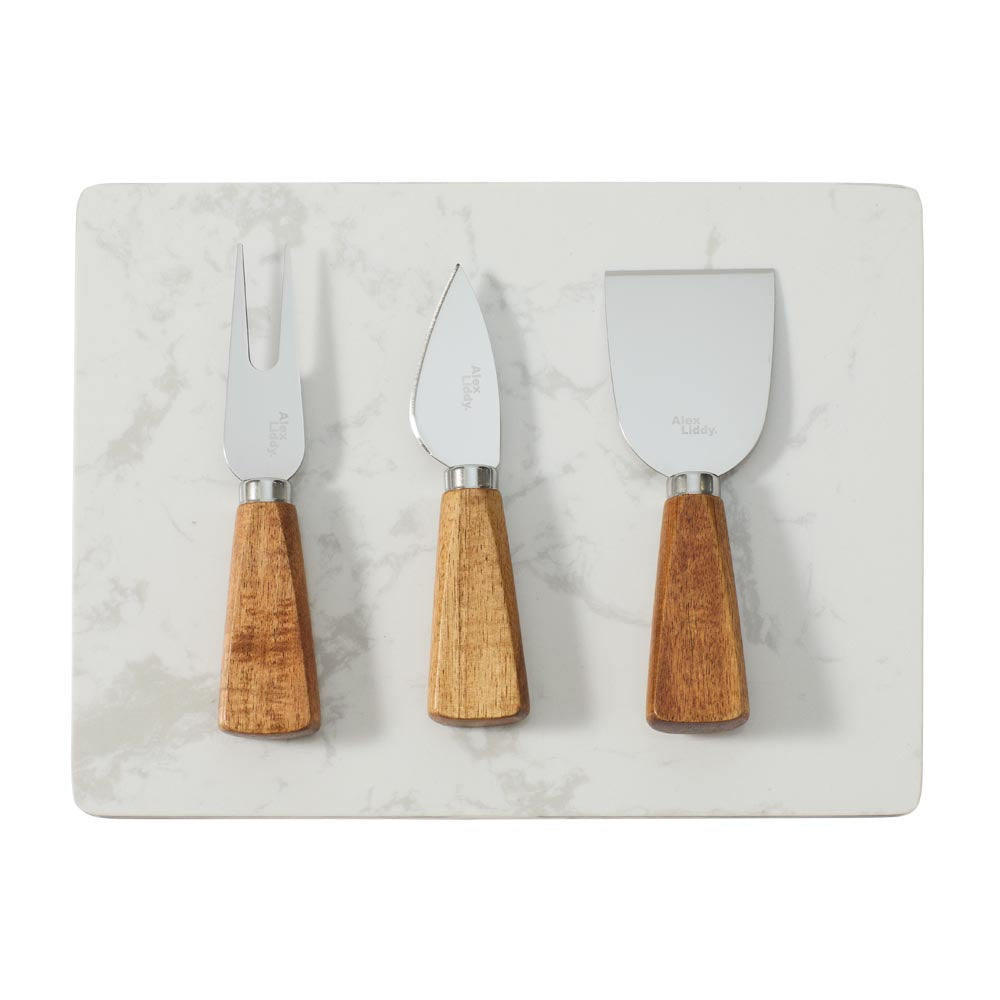 Alex Liddy Slate & Co Marble Serving Board with Set of 3 Cheese Knives - MyHouse