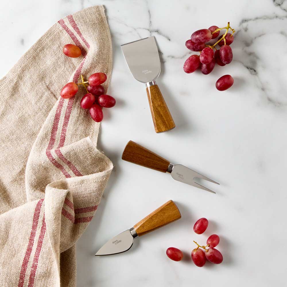 Set of 3 Acacia and Silver Cheese Knives - MyHouse