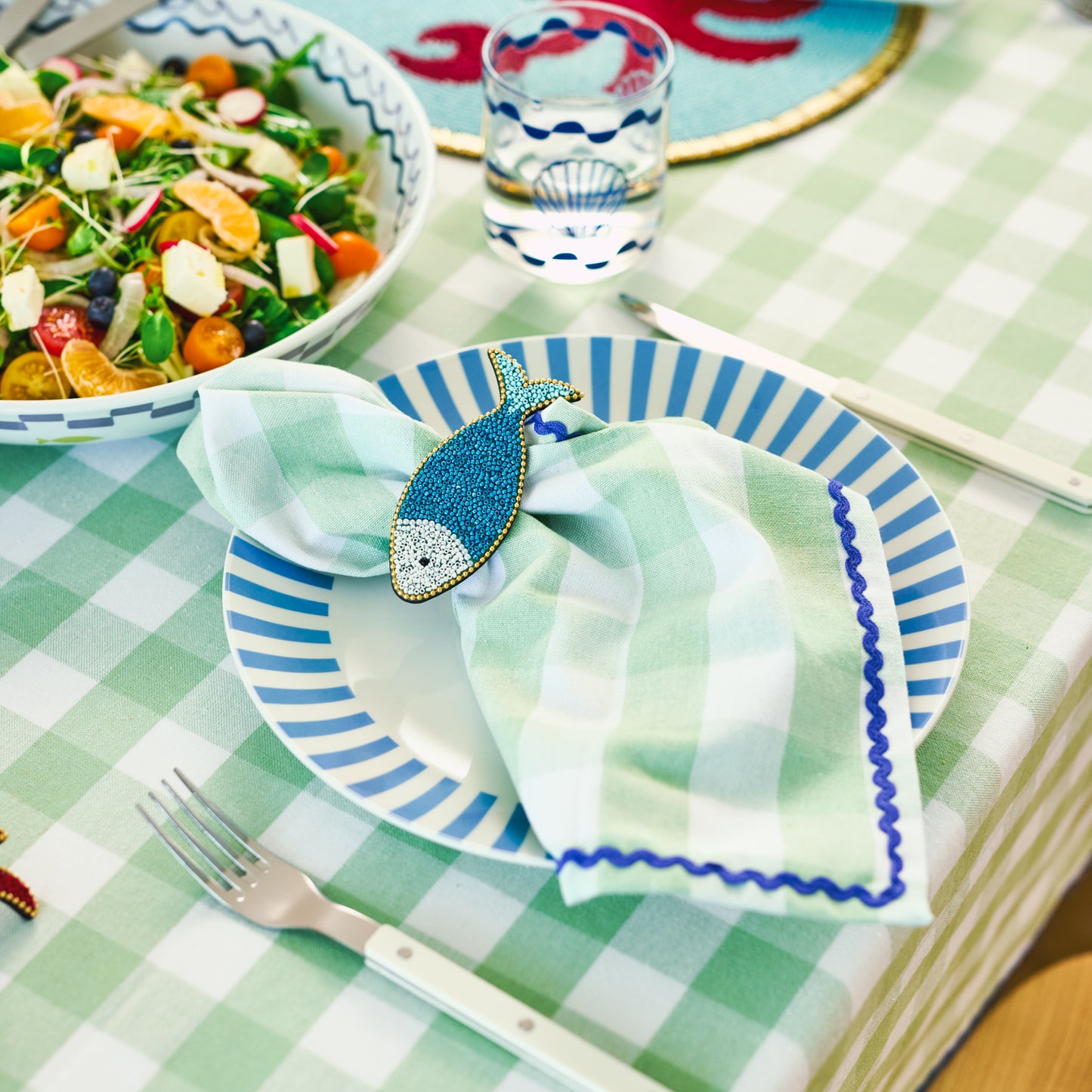 Porto Gingham Set of 4 Napkins 45x45cm Sage