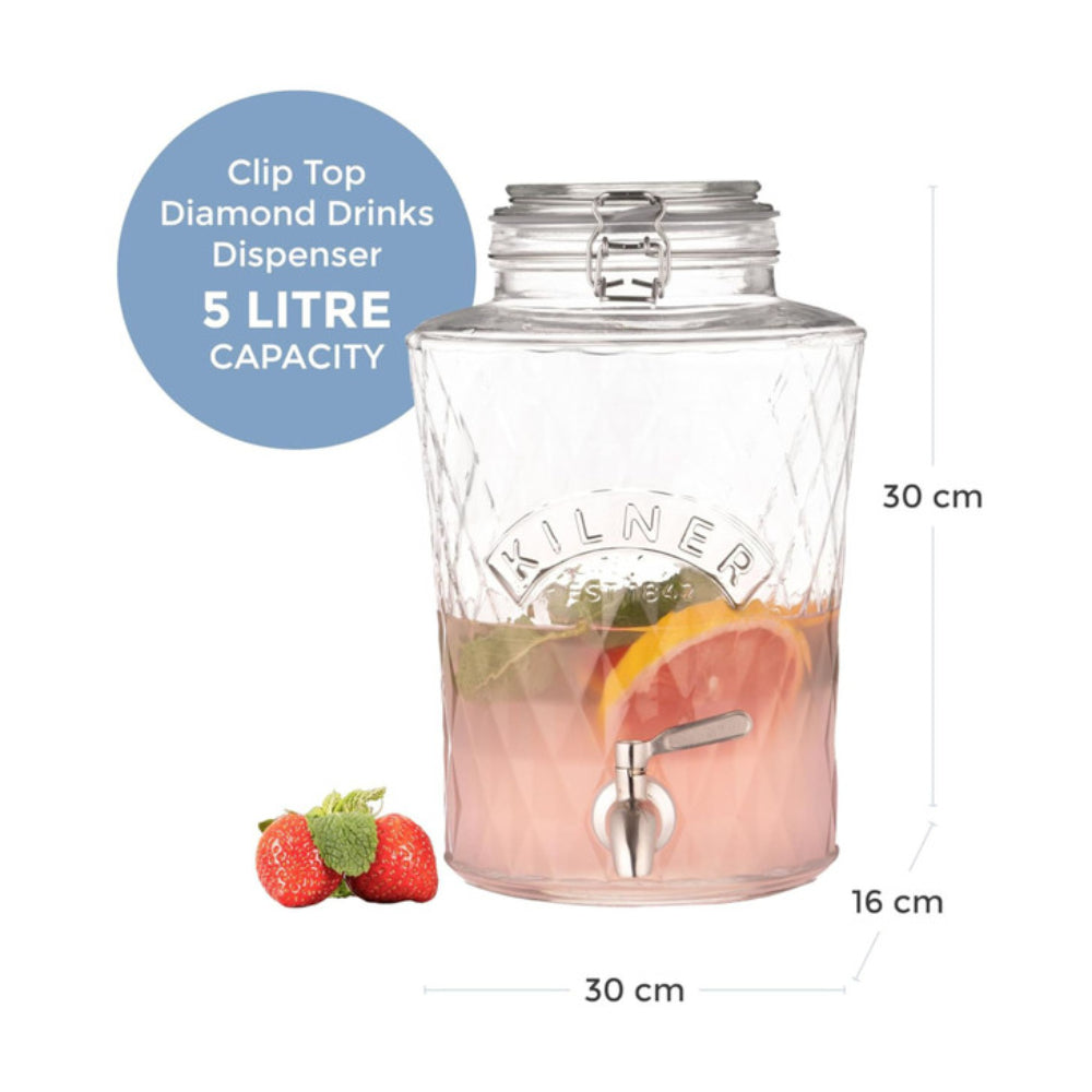 Kilner Clip Top Diamond Dispenser with Stainless Steel Tap