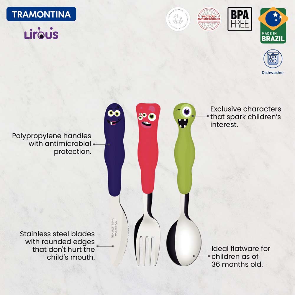 Tramontina 3 Piece Children's Cutlery Set with Monster handles - MyHouse