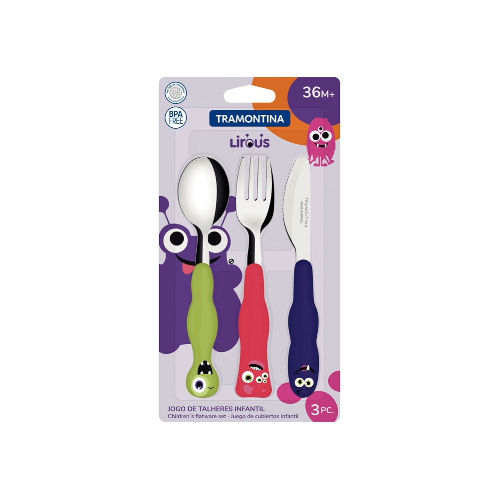 Tramontina 3 Piece Children's Cutlery Set with Monster handles - MyHouse