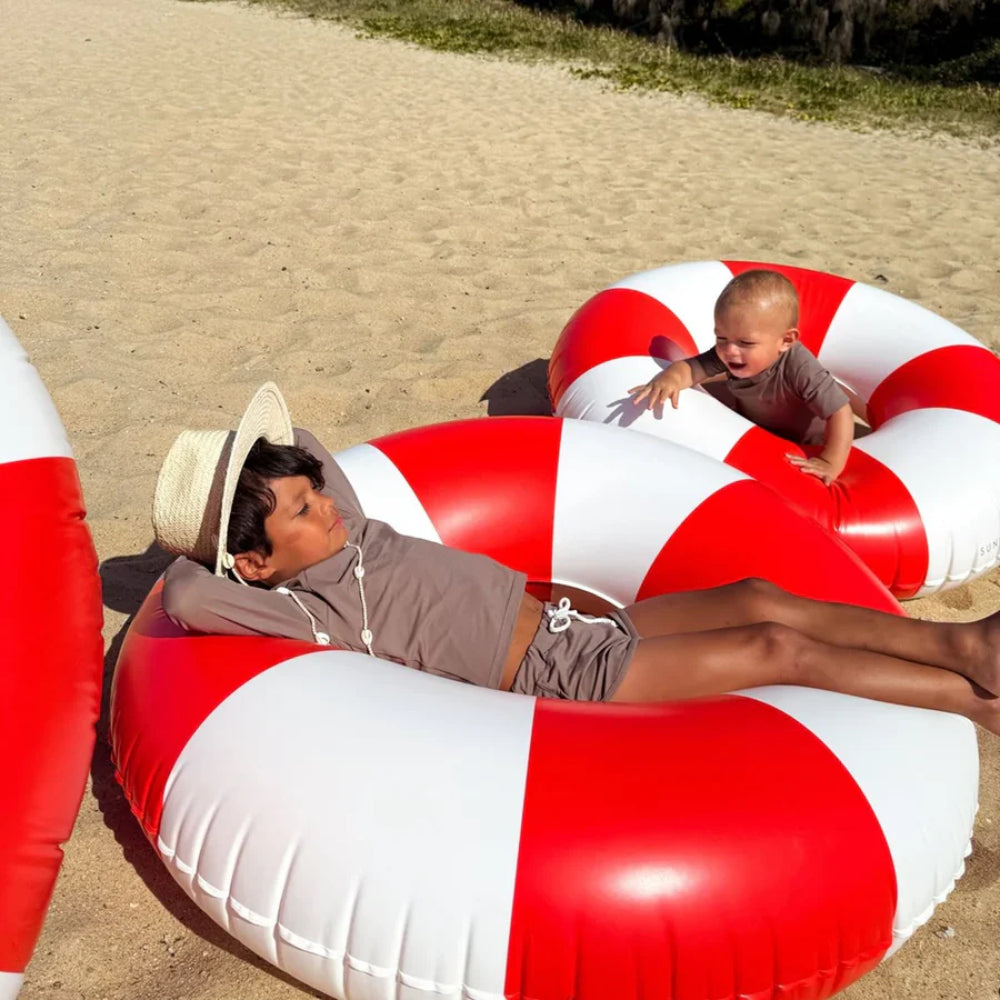 SUNNYLiFE Tube Pool Ring Tomato Red Stripe