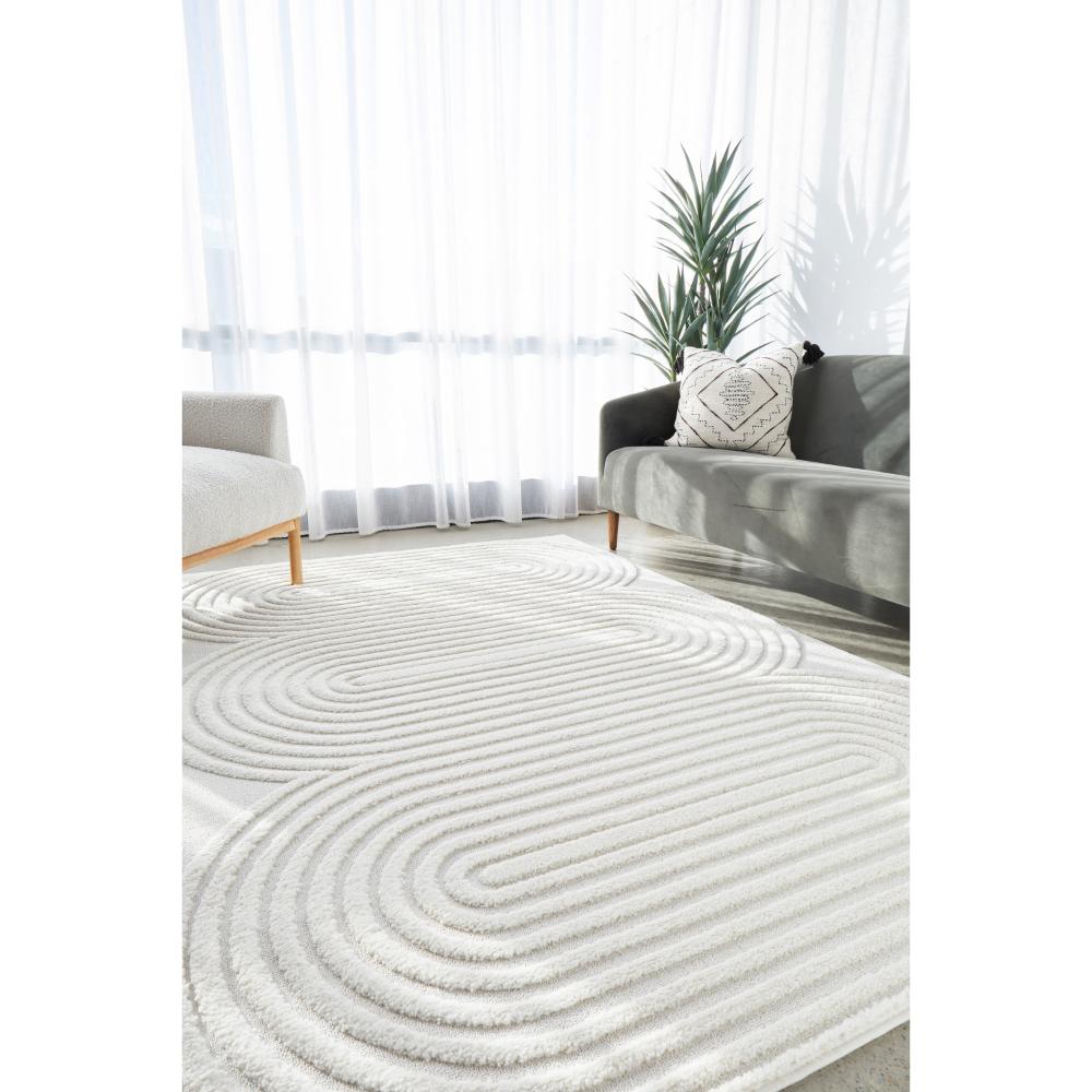 Rug Culture Lotus Carl Rug in white at MyHouse. Rug with oval detail in lounge room