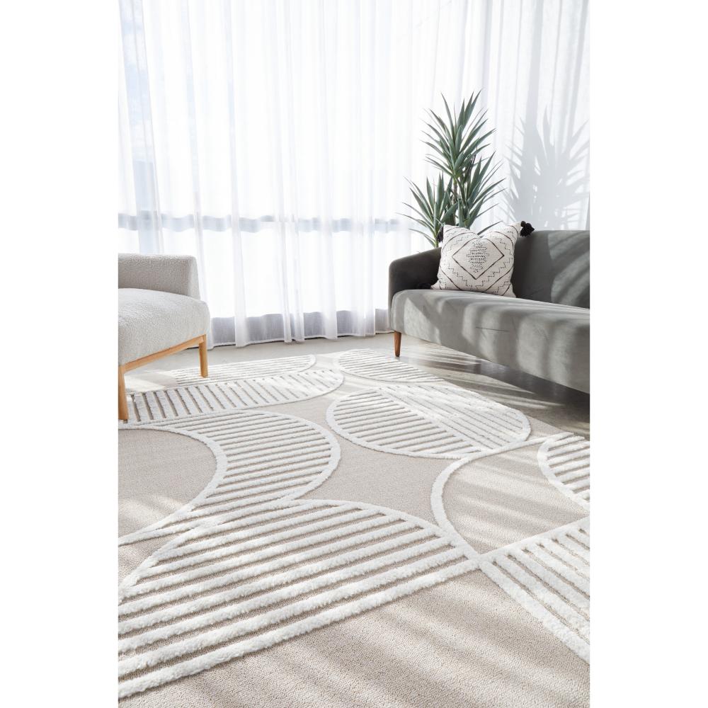 Rug Culture Lotus Leo Rug in Mixed Beige in lounge room at MyHouse