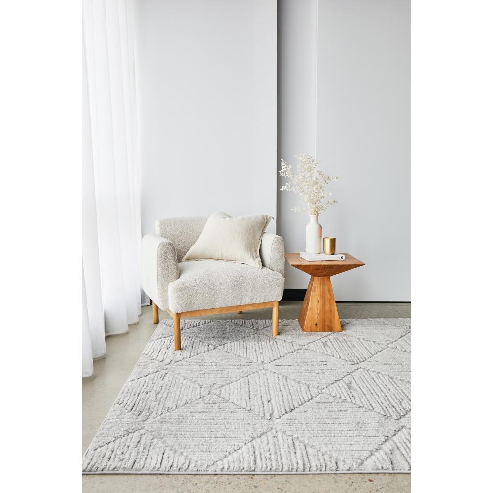 Rug Culture Serenade Shilo Rug Silver in lounge room at MyHouse
