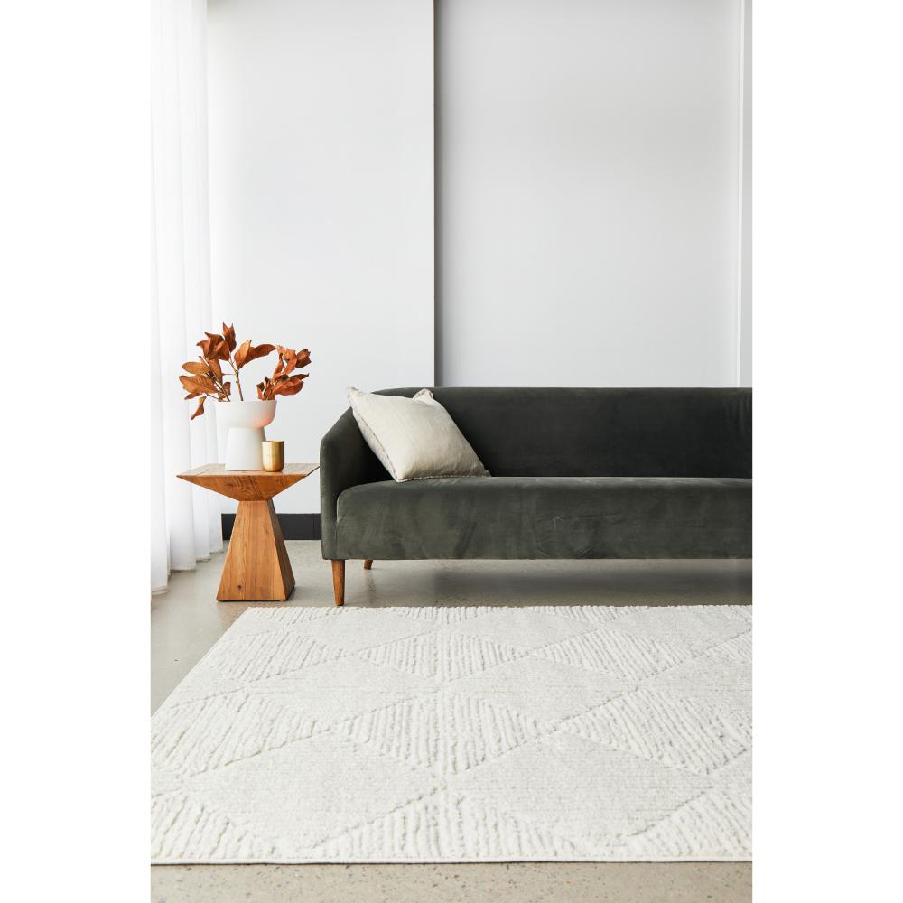 Rug Culture Serenade Shilo Rug White with grey couch at MyHouse