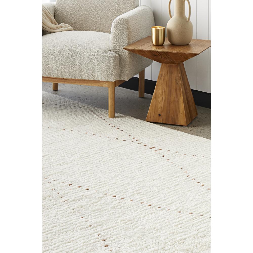 Rug Culture Summit Daina Wool Rug Natural with stitch detail at MyHouse