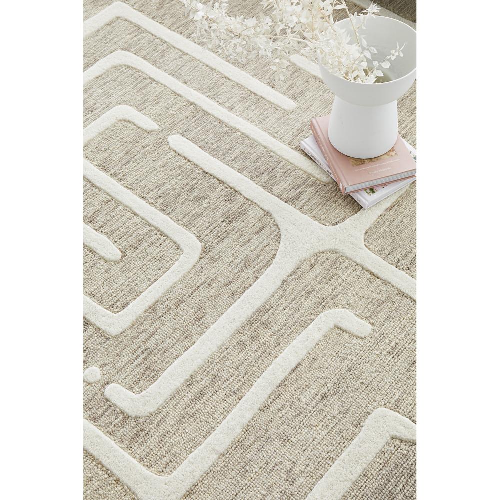 Rug Culture Summit Maze Wool Rug in Linen detail image at MyHouse