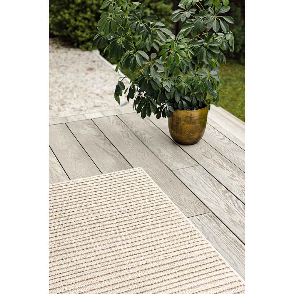 Darren Palmer Sandridge Indoor/Outdoor Runner in Taupe on outdoor patio at MyHouse