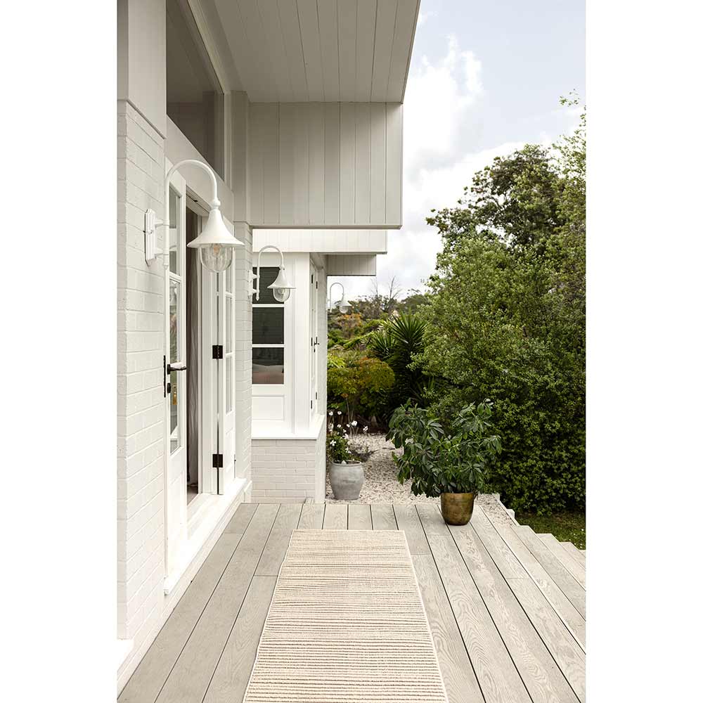 Darren Palmer Sandridge Indoor/Outdoor Runner in Taupe on outdoor patio at MyHouse