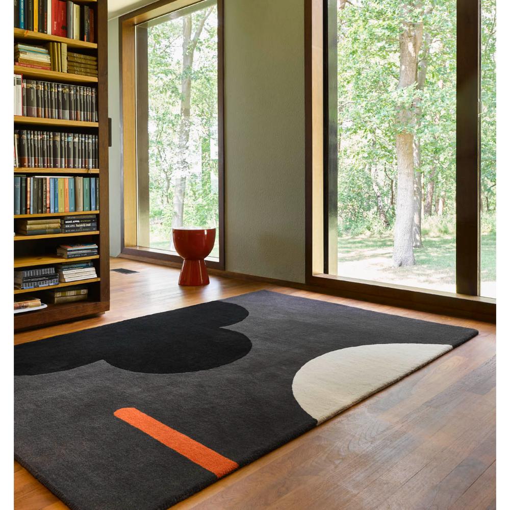Geo Flower Wool Rug Grey in mid century home - MyHouse