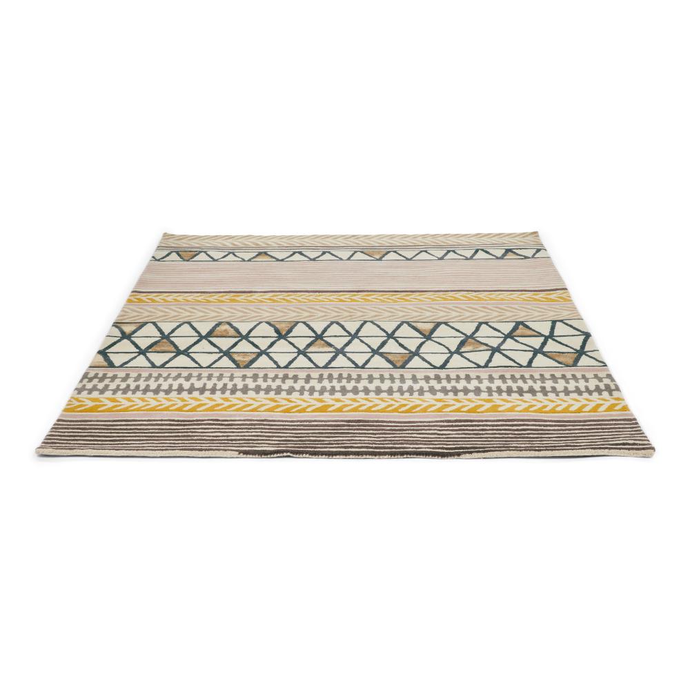 beige geo and stripe wool rug angled image - MyHouse