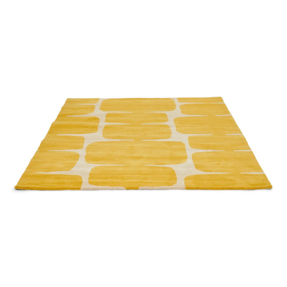 yellow honeycomb design wool rug angled image - MyHouse