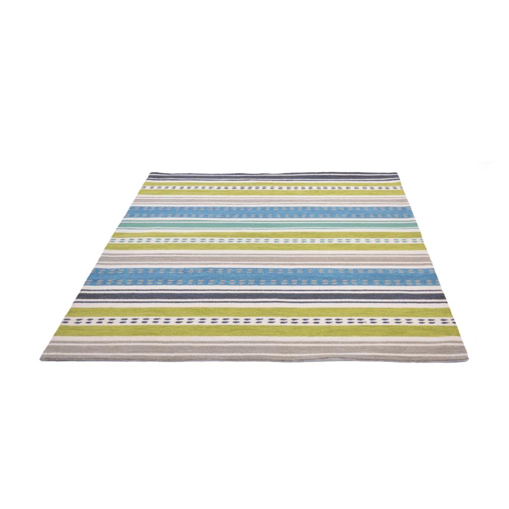 green and blue stripe indoor/outdoor rug angled image - MyHouse
