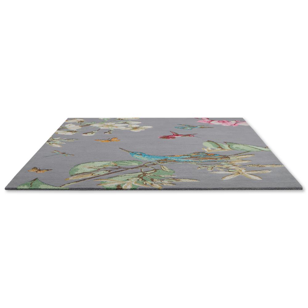Hummingbird and floral grey wool rug detailed image - MyHouse