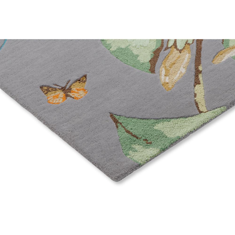 Hummingbird and floral grey wool rug detailed image - MyHouse