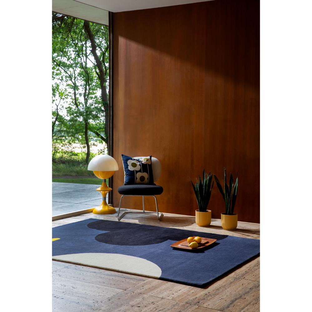 Blue Flower Wool Rug in mid-century loungeroom - MyHouse